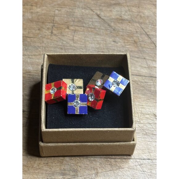 Christmas presents Earrings Square Stud Earrings With Rhinestones & Enamel Accen - Picture 1 of 7